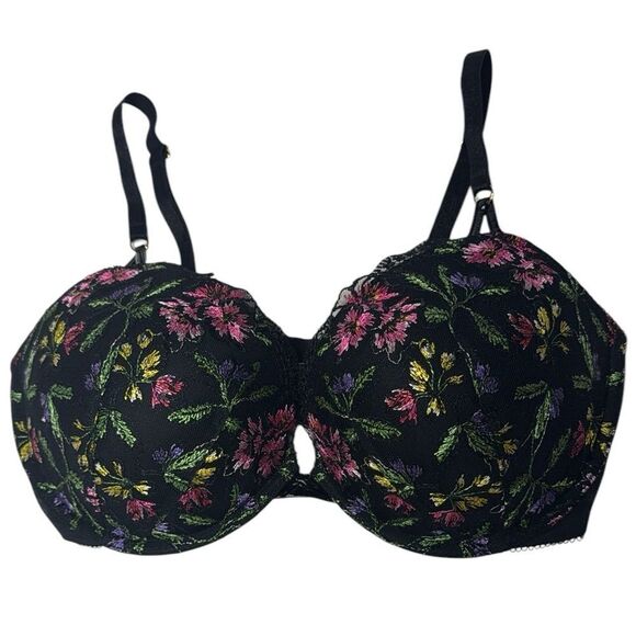 Victoria Secret Very Sexy Push Up Floral Embroidered/Leather Bra. Size 34DD. - Picture 1 of 11